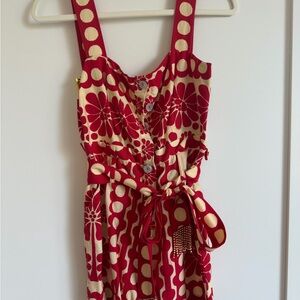 FARM Rio Red and Cream Floral Print Jumpsuit